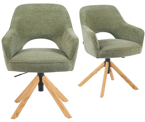 DUBI Möbel 2er Set Esszimmerstühle höhenverstellbar, Bürostühle & Konferenzstühle, 360° drehbar mit Taschenfederkern, ergonomisch gepolstert, Eichegestell, Stoff Grün, Modell Mika-Amia