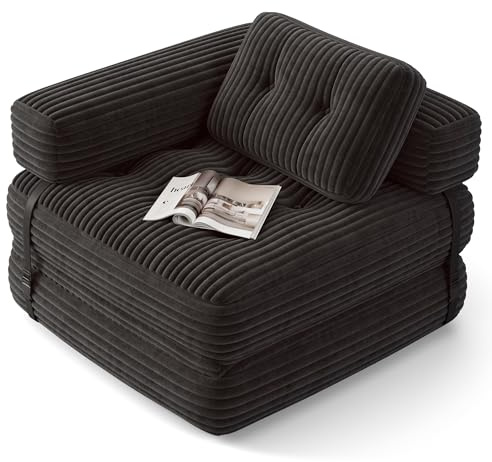 Xbro Sofá Cama Plegable con Reposabrazos en L, Sillón Convertible en Cama 2 en 1 Portátil para Espacios Pequeños, Tela de Pana con Relleno de Espuma, 190 x 85 cm Desplegado