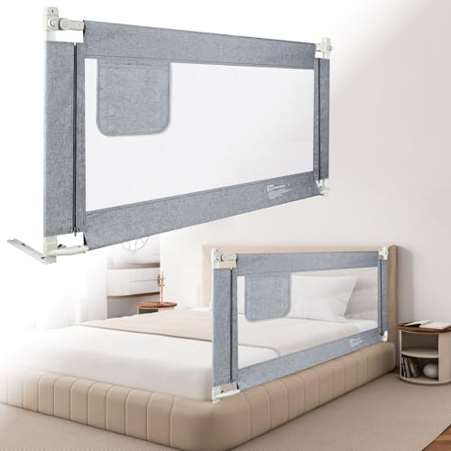 Kuro-sagol Bettgitter 200 cm Rausfallschutz, Babybett Gitter, absenkbar mit Aufbewahrungstasche, für Babybett, Kinderbett und Elternbett, universell einsetzbar