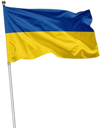 Bandiera Ucraina 70×100 cm in tessuto nautico | Resistente al vento e ai raggi solari | Bandiera ucraina blu e gialla con stampa brillante per esterni e manifestazioni