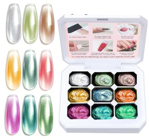 NAILGIL Pat Pat Gel, 9 Colors Sponge Pat Painting Ombre Gel Palette for Nail Art Gradient Blush Blooming Aura French Salon Manicure-Pearl