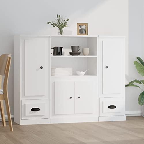 HETFTJN Highboard Set 3er Weiß Holzwerkstoff 132 x 35,5 x 103,5 cm Modernes Sideboard mit viel Stauraum für Wohnzimmer Flur und Schlafzimmer