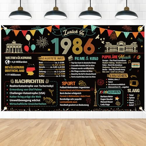 Afritee 40 Geburtstag Banner Deko Mann Frau, Vintage-Farben Zurück in 1986 Geburtstag Hintergrund Deko, 40 Jahre Party Banner Party-Poster Dekoration 110 X 180cm