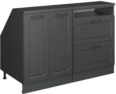 Vicco Küchenschrank für Dachschrägen R-Line, Anthrazit Landhaus, 120 cm 2er Set Schrankkorpuss 60 cm Tiefe, geeignet für schräge Wände und Variable Küchenmontage