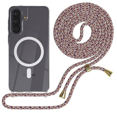EAZY CASE - Handykette kompatibel mit Galaxy A57 Kette zum Umhängen Stoßfest Handyhülle für Galaxy A57 Silikon Hülle mit Band Handytasche Transparent als Fallschutz in Rot Camouflage