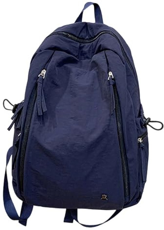 Générique 2026 Sac d'école japonais décontracté pour étudiantes, sac à bandoulière de couleur unie, sac léger pour collégiennes et lycéennes, ordinateur (Dark Blue, One Size)