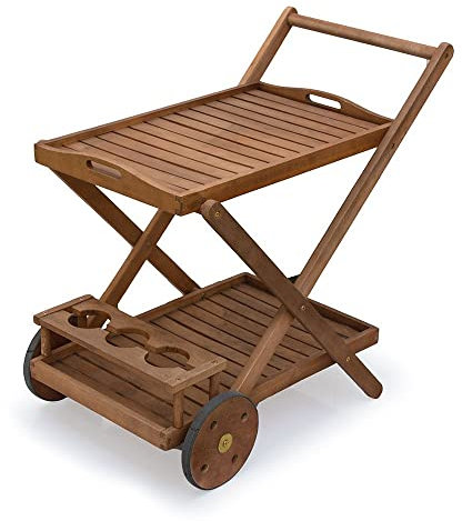 Bricoutlet Carrellino in Legno di Eucalipto Amalfi – Carrello Portavivande da Portata, carrellino con Ruote Portabottiglie con Vassorio, Marrone, 69x52xh.75 cm