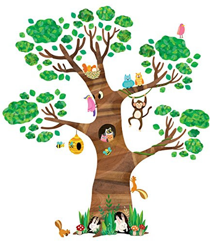 DECOWALL DL4-1709 Extra groß Baum Waldtiere Tiere Wandtattoo (150x160 cm) Affe Wandsticker eule Wandaufkleber Wanddeko für babyzimmer Wohnzimmer Schlafzimmer Kinderzimmer