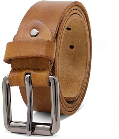 ROYALZ 'Richmond' Ledergürtel Herren aus robusten 4mm Büffel-Leder, Vintage Jeans-Herren-Gürtel mit Dornenschließe Voll-Leder 38 mm, Farbe:Braun, Größe:Bundweite 110 cm = Gesamtlänge 125 cm