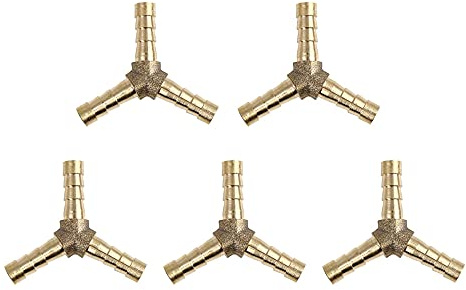 sourcing map 5 Stück Y-Stück Schlauchverbinder 5mm Messing Für Luft Wasser | Goldfarben, Für Gas Öl, Innendurchmesser 8 Mm, Außendurchmesser 10 Mm, Gerade Verbindung, Korrosionsbeständig