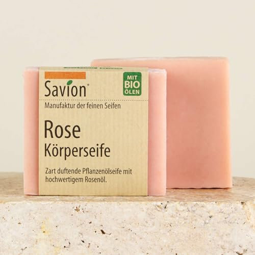 Savion Rose Körperseife, für alle Hauttypen, mit Rosenöl, Vegan, Palmölfrei, 80g