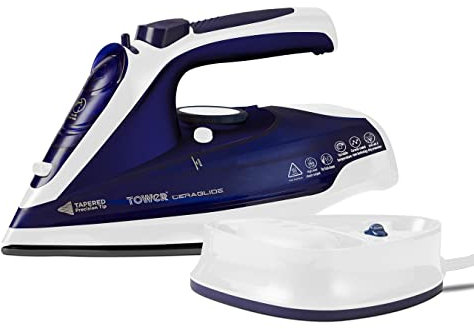 Tower T22008BLU CeraGlide Cordless Steam Iron with Ceramic Soleplate and Variable Steam Function, Blue