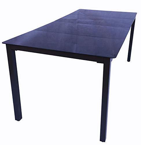 VCM Gartentisch Schwarzglas 189x90x73 cm Aluminiumgestell Glasplatte