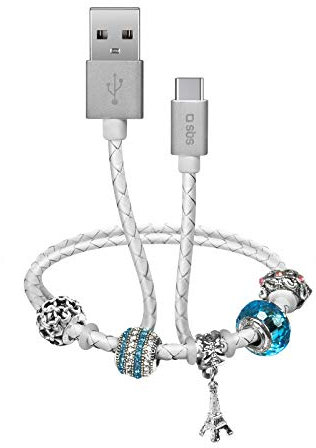 SBS Typ C USB Kabel mit Armband - 39 cm langes Ladekabel mit 2.0 USB & USB C Anschluss - Ideal für MacBook, Macbook Pro, Notebook