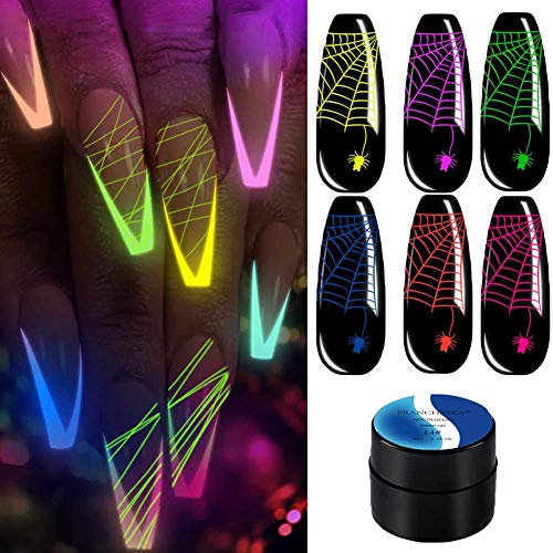 Noctilcent Nagellack, 6PCS 48ML Glow In The Dark Nagellack Noctilcent Gel Set, Leber Brushed Spider Kleber Set, DIY polnisches UV Nail Art Kit für Halloween, Nail Art Spider