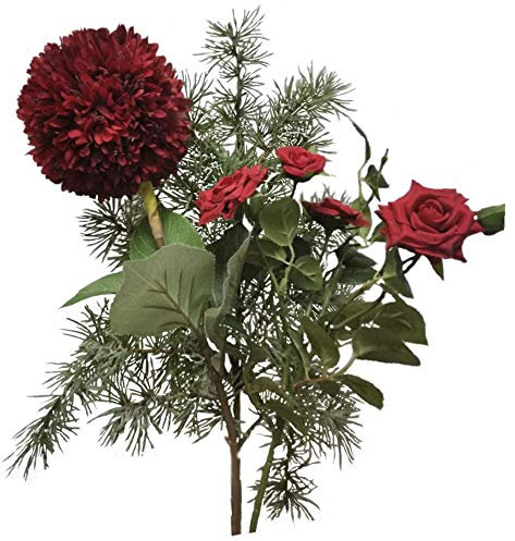 2474U Blumen Bouquet RED Winter Dream naturgetreue Blüten Strauß 65cm Künstliche Blumen Seidenblumen Trockenblumen naturgetreuer Zweig Allium rot Weihnachtsdeko, Grabdekoration Grabstrauß ohne Vase