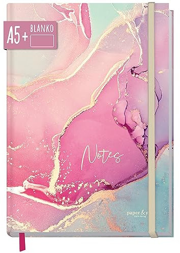 paper&you® Notizbuch A5+ blanko mit Gummiband Silky Pink 156 Seiten, 78 Blatt - als Bullet Journal Skizzenheft Skizzenbuch Tagebuch Notizheft - nachhaltig & klimafreundlich