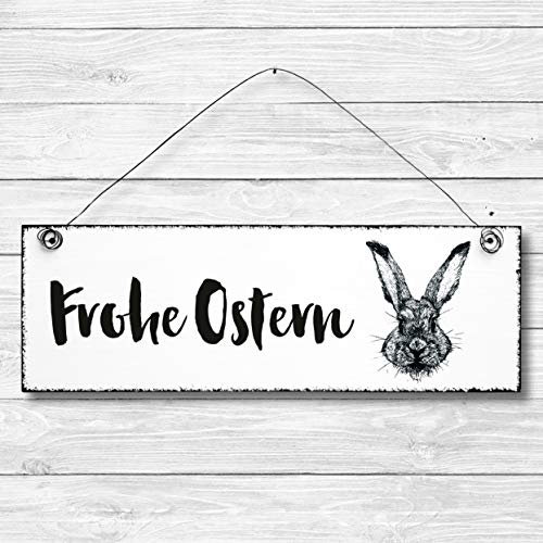 Frohe Ostern - Holz Dekoschild Türschild Wandschild aus Holz 10x30cm - Holzdeko Holzbild Deko Schild