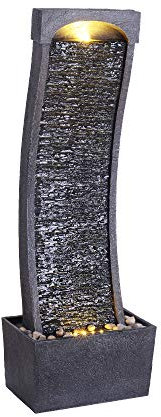 Teamson Home Fontaine à Eau Cascade intérieur/extérieur avec lumières LED pour Jardin, terrasse et terrasse, polyrésine 87%, Fibre de Verre 5%, Plastique 7,2%, métal, Noir/Gris Pierre, 13 x 8 x