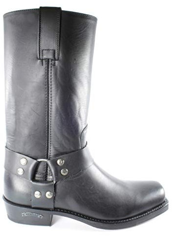 Sendra Boots 1918 Pete Nero Donna Uomo Biker Moto Western Cowboy Stivali Tacco Inclinato Solido Sperone Decorativo Manici Vera Pelle Fatto A Mano Taglia 38