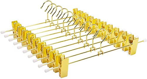 Amber Home 20 Stück 30cm Gold Eisen Kleiderbügel, Metall Hosenbügel Aufhänger für Hosen Shorts Rock Socken Unterwäsche, mit rutschfest Clips