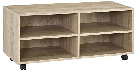 [en.casa] Lowboard auf Rollen 'Gränne' 90x35x41cm mobiles Regal TV-Schrank 4 Ablagen Fernsehregal Fernsehtisch Sonoma-Eiche