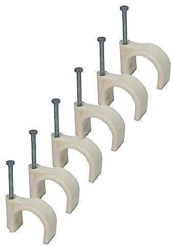 Lot de 50 clips de câble ronds blancs avec clou de fixation type K (16 mm)