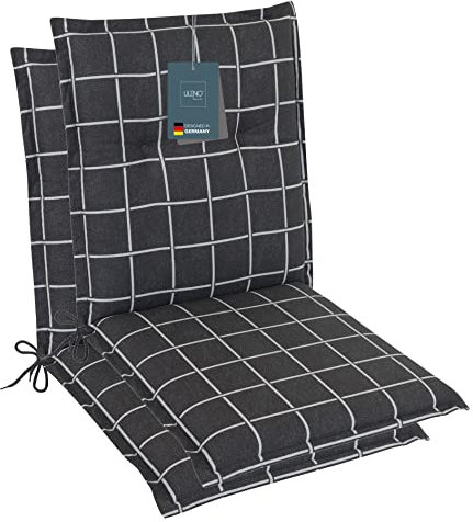 LILENO HOME Gartenstuhl Auflagen als [2er Set - Niedriglehner] in Yacht-Karo Anthrazit - Bequeme Liegen als Sitzauflagen für Gartenmöbel - Stuhlkissen für Gartenstühle und Klappstühle