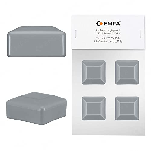 EMFA Zaunpfahlkappe 70x70 mm 4 Stück Grau Pfostenkappe quadratisch Zaunpfostenkappen Zaunabdeckung Kunststoff Deckel Zaunkappen 7x7 cm