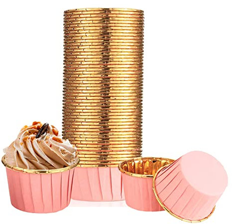 100 Stück Aluminium-Folien Papierbackförmchen für Muffins und Cupcakes Backetuis Muffins Papierförmchen für Cupcakes, Geburtstag, Hochzeit, Weihnachtsfeier - Rosa