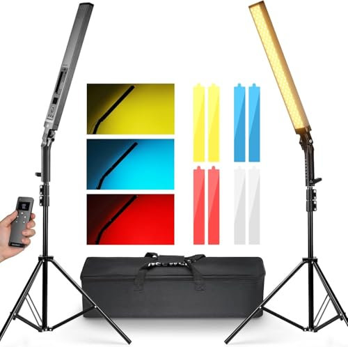 NEEWER Verbesserter LED Video Lichtstab, 2,4G Fernbedienungsset 2er Pack handgeführte dimmbare 3200K~5600K CRI97+ Leuchtstab mit Ständern/Filtern/Tasche für YouTube Video Foto Gaming, BH20B Schwarz