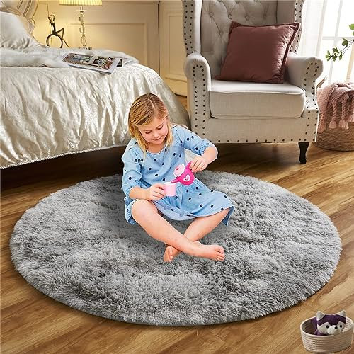 lightlux Teppich Rund-Shaggy Hochflor Teppich für Wohnzimmer Langflor Hochwertig Hohe Pflegeleicht Fadendichte Wasser Indoor Bodenmatte für Spielzimmer und Kinderzimmer (Grau, 153×153cm)