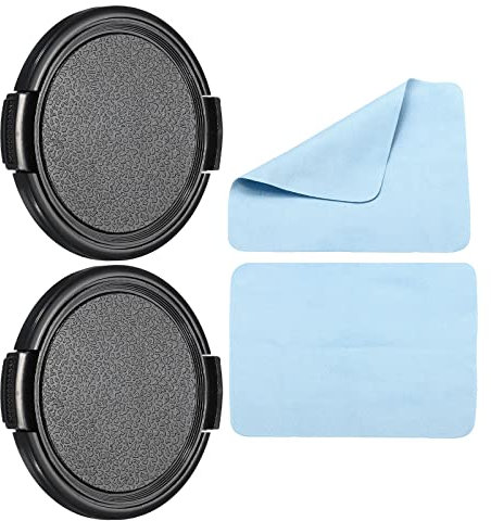 PATIKIL Camera Lens Cap, 2 Pack Sides Pinch Front Lens Cover with Microfiber Cleaning Cloth for 55mm Thread Universal DSLR Lenses for Nikon, for Fujifilm, for Pentax, for Leica