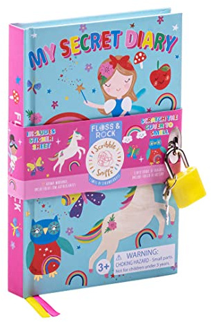 Floss & Rock Rainbow Fairy My Scented Secret Diary, Strawberry Scent with Sticker Sheet, Padlock and Key, Kids Activity book