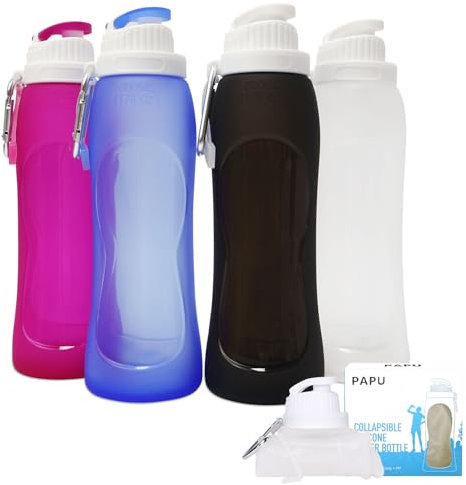 PAPU Trinkflasche Sport BPA-Frei,Ultraleichte Wasserflasche 500ml Faltbare Trinkflasche Auslaufsicher Sportflasche Water Bottle für Fitness Gym Yoga Wandern Outdoor(Weiß)