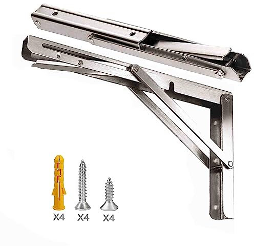 Professionelle Klappkonsole Schwerlast, Edelstahl Klappkonsolen Klappkonsole Tisch Klappregalhalterungen Klappträger Regalträger für Bänke und Regale (250mm, 2 Stück)