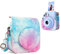 MUZIRI KINOKOO Tasche für Fuji Instax Mini12 Sofortbildkamera, PU-Leder Schutzhülle mit verstellbarem Schultergurt - Wasserfarben in Blau und Rosa