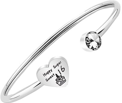 PLITI 16. Geburtstag Geschenk 16 Jahre alt Geburtstag Geschenk Tochter Geburtstagsgeschenk Happy Super Sweet 16 Armband für Mädchen, M, Edelstahl