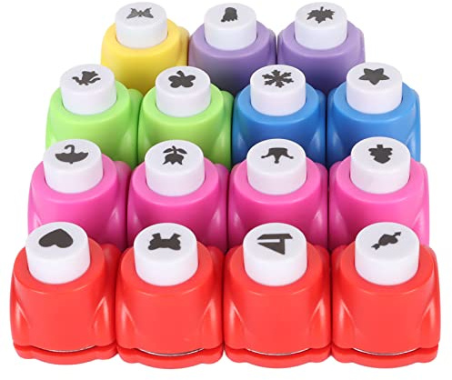 Mini Motivstanzer, Motivstanzer Set Kinder, Kinderlocher, Locher, 15Stk Kleiner Papierlocher für Kinder, Einfache Scrapbooking Stanzen, Schmetterling, Blatt, Weihnachtsbaum, Herz, Stempel, Karten
