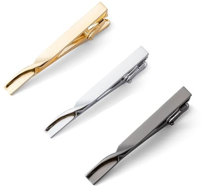 Pince à Cravate Homme, 3 Pièces Classiques Pinces à Cravate Slim de Pinces Epingle a Cravate Homme D'affaires Mariage Vie Quotidienne (Or Argent Noir)