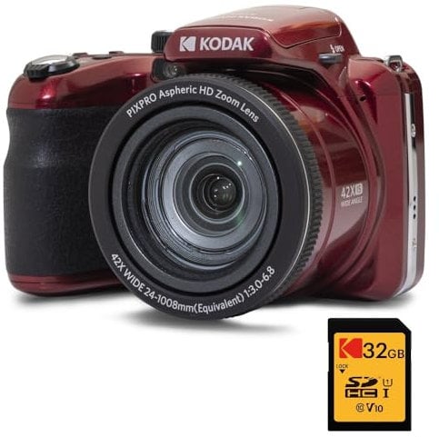 KODAK Pack Numérique Bridge Pixpro Astro Zoom AZ425 + Carte SDHC 32GB - Appareil Photo 20 MP, Zoom 42X, Grand Angle, Écran LCD 3, Vidéo Full HD 1080p, Batterie Li-ION - Rouge