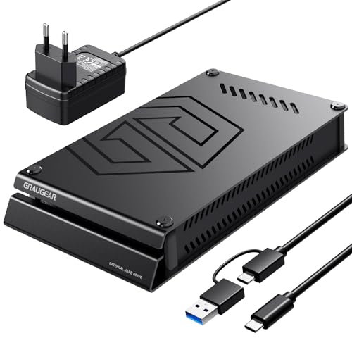 GRAUGEAR 4TB Externe Festplatte im Aluminiumgehäuse für Playstation, Formatiert für PS4 und PS5, 4TB HDD 3,5 Zoll, Design Festplatte mit Netzteil, Ideal für Gaming und Speicherplatz