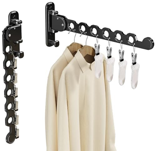 Étendoir Mural Pliable, Séchoir à Linge étendoir Pliable Ailes latérales Utilisation intérieure et extérieure(Black Two Pack)