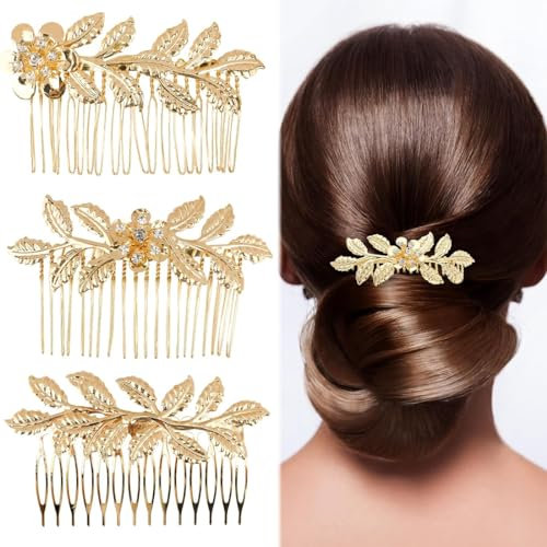 3 Stück Haarkämme,Gold Kopfschmuck Haarschmuck Blatt Haarteil,Elegant Glatte Legierung Haarkamm,Schön und charmant, einfach zu bedienen, geeignet für Haarstyling-Design,für Damen