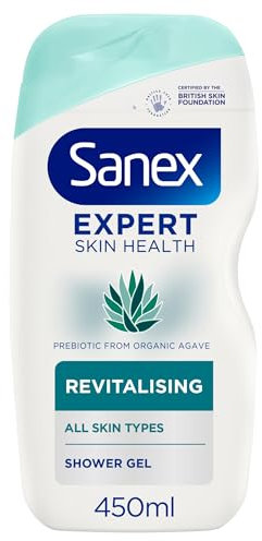 Sanex Expert Skin Health Agave Revitalising Shower Gel 450 ml, shower gel for men and women, natural prebiotic from bio agave, 12 hour hydration, supports natural skin balance