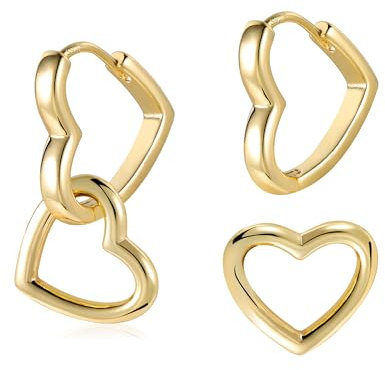 ALEXCRAFT Gold Ohrringe Hängend Doppel Creolen Herz Liebe Herzform Ohrringe mit Anhänger Herz Silber 925 Ohrringe Hängend Gold Kleine Creolen Große Herz Ohrhänger Boho Tropfenohrringe Gold Damen