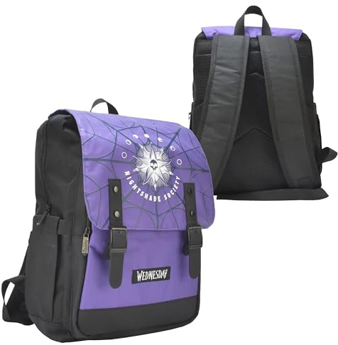 Blue Sky Studios Mittwochs-Rucksack, Mittwochs-Geschenk, große Schul- und Reisetasche für Kinder, Teenager, Erwachsene, verstellbare Riemen, lizenziertes Mittwochs-Merch, Merch, Nachtschatten,