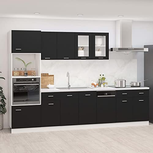 Schränke & Aufbewahrungs-Küchenschränke, 7-teiliges Küchenschrank-Set, schwarzes Holzwerkstoff