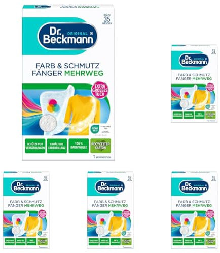 Dr. Beckmann Farb & Schmutzfänger Mehrwegtuch | langanhaltender Farbschutz für bis zu 35 Wäschen | wiederverwendbares Tuch | 5er Pack (1x 1 Stück)