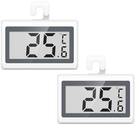 ORIA Fridge Thermometer, 2 Pack Digital Refrigerator Freezer Thermometer with Easy-to-read LCD Display, ℃/℉ Switch, Frost Alarm, Hanging Hook, Temperature Monitoring for Fridge/Freezer Storage